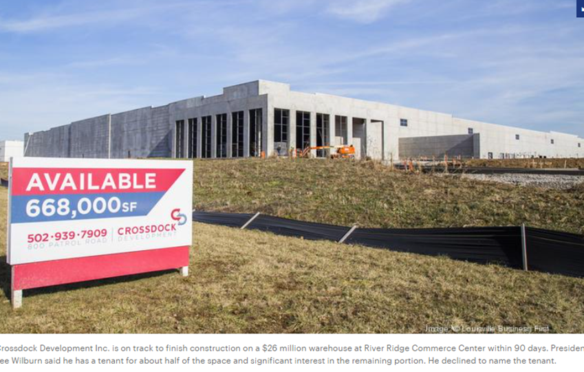Louisville-based Crossdock Development Inc. is on track to finish warehouse space in Jeffersonville, Indiana's River Ridge Commerce Center.